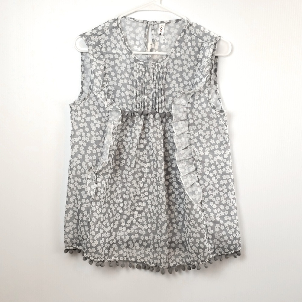 OrderPlus Women's Gray Floral Blouse Sleeveless